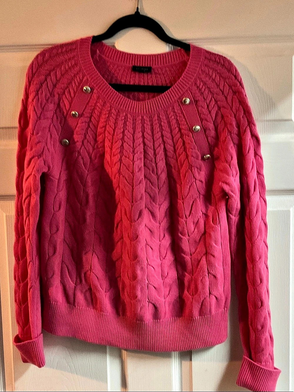 Talbots Cable Knit Button Shoulder Sweater Pink Small